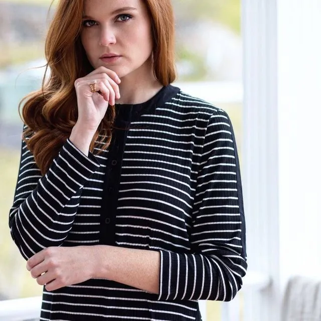 Ribbed Striped Nightgown - Black