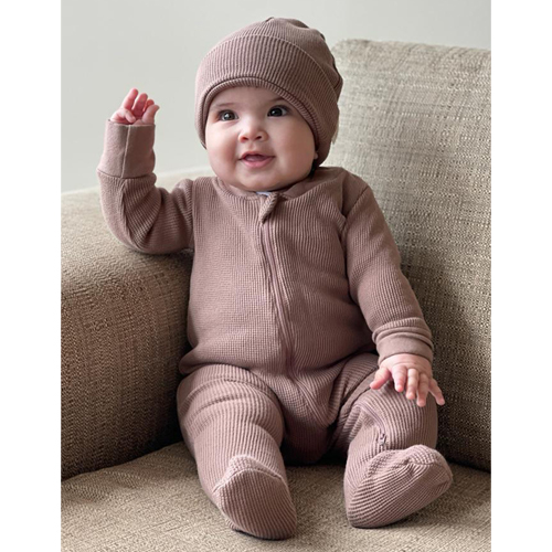 HELLO: Organic Waffle Footie Jumpsuit (earth brown)