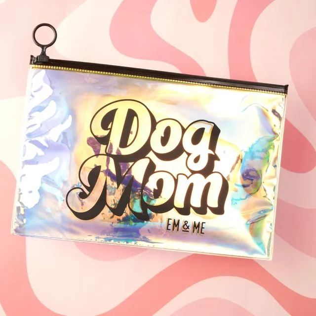 Dog Mom Pouch, Catch All Bag, Holographic Zipper Clutch
