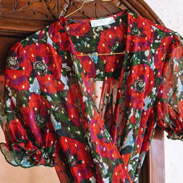 VIENNA Florescence Silk Wrap Dress Midi