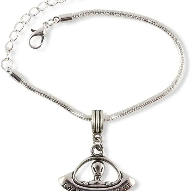 Alien Gifts | Alien Bracelet for Women Men UFO Jewellery Stainless Steel Charm Bracelet