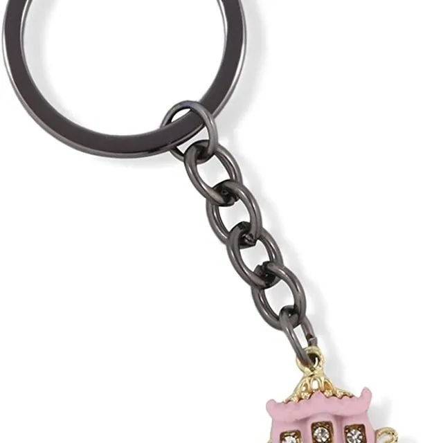 Carriage Cinderella Pink with Gold Wheels Charm Keychain