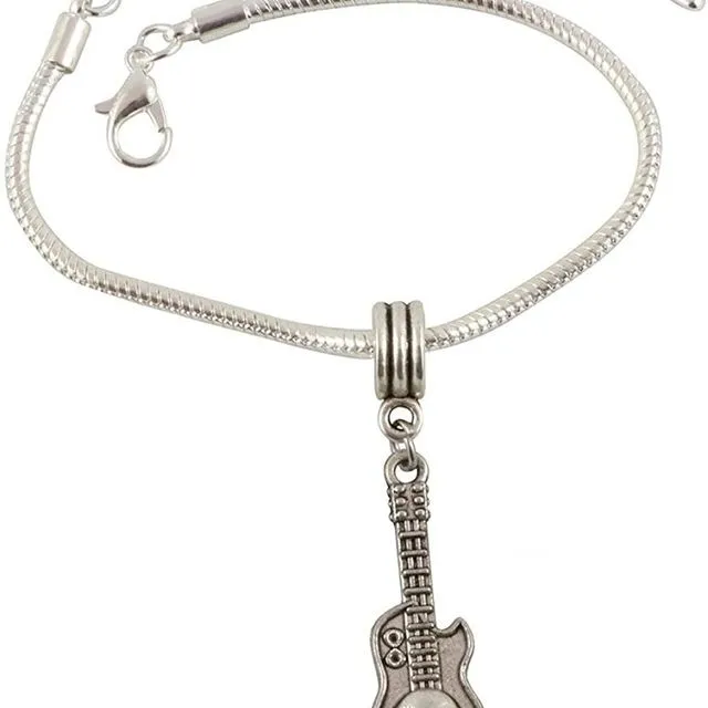 Emerald Park Jewelry Guitar with a Skull Snake Chain Charm Bracelet