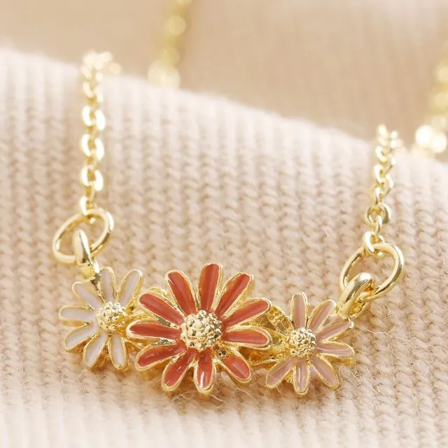 64519 Triple Enamel Flower Pendant Necklace in Gold