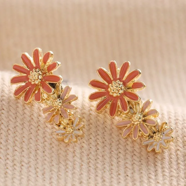 64477 Triple Enamel Flower Stud Earrings in Gold