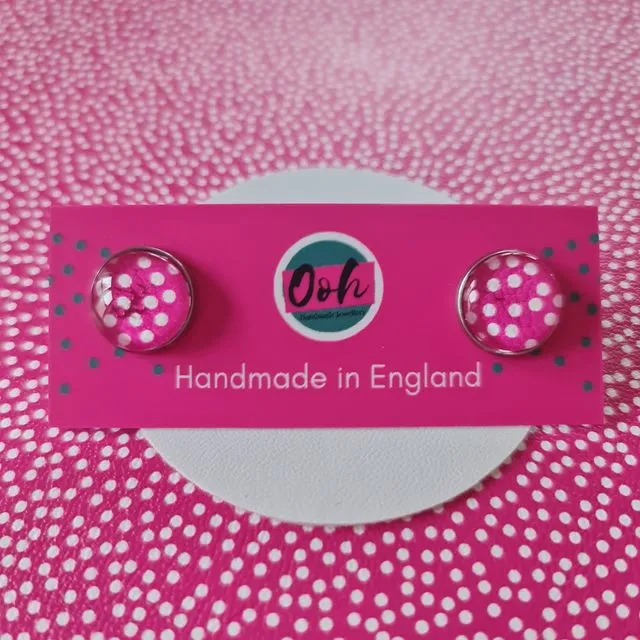 Handmade Pink Polka Dot Stud Earrings