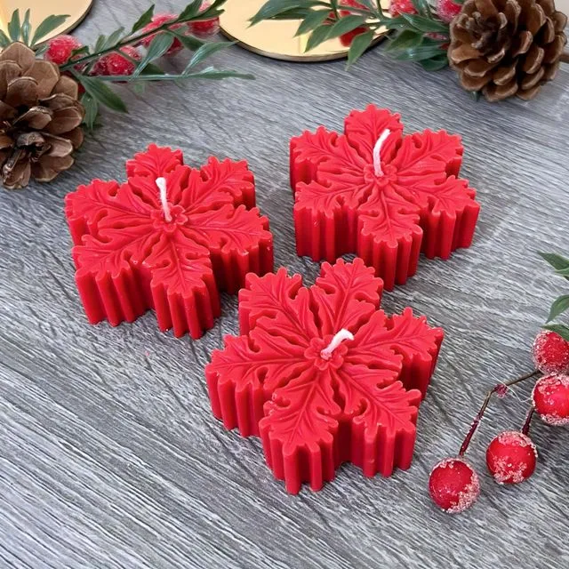 Red Snowflake Christmas Candle - Festive Snow Flake Candles