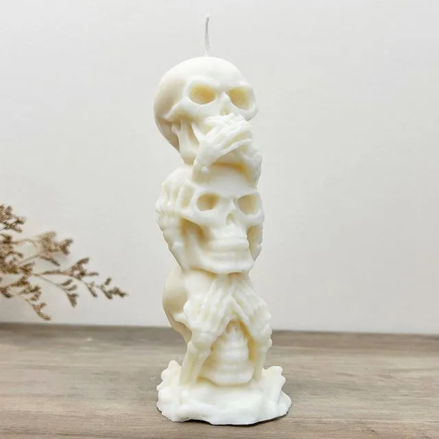 Skull Pillar Candles - White Skeleton Halloween Decoration