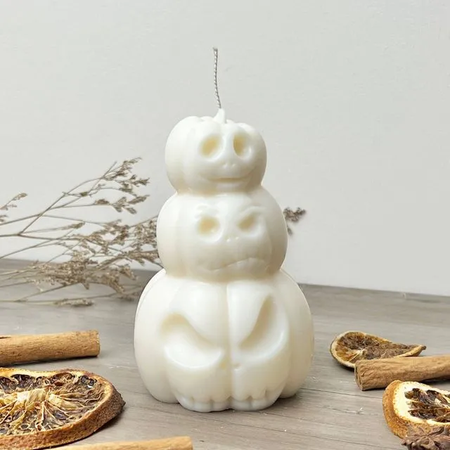 Stacked White Pumpkin Candle - White Halloween Decoration