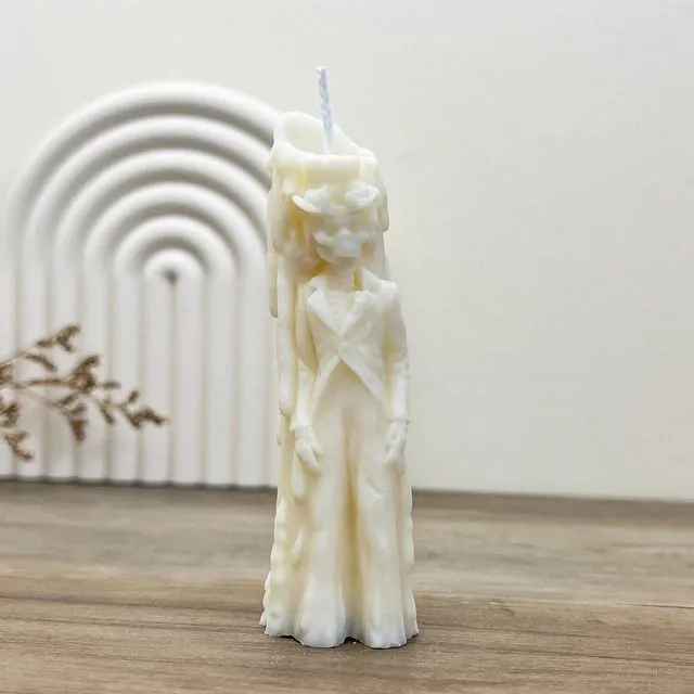 White Halloween Candlestick - Halloween Skeleton Candle