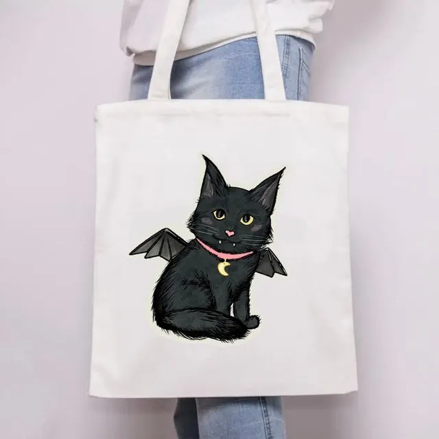 Black Cat Tote Bag with Luleaux Logo