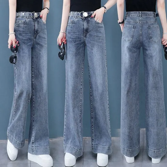 High Waisted Wide Legs Fringed Flared Pants Jeans - BLUE
