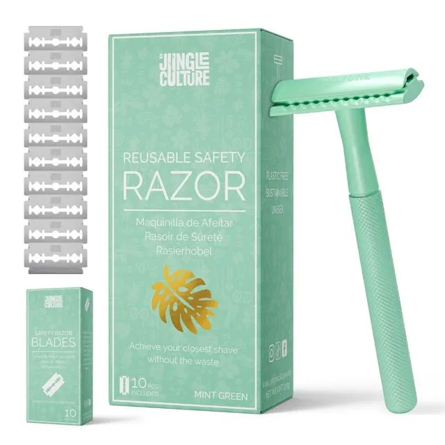 Safety Razor - Eco-friendly & Plastic-free Reusable Metal Razor - Mint Green