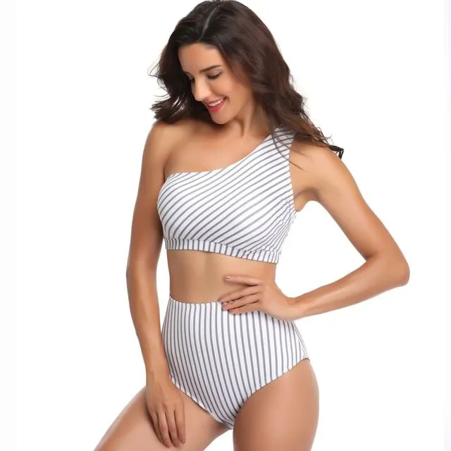 One-Shoulder Striped Skinny Casual Bikini