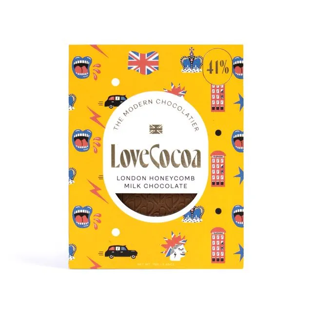 LONDON EDITION: BRITISH HONEYCOMB 41% MILK CHOCOLATE BAR 75g pack of 12