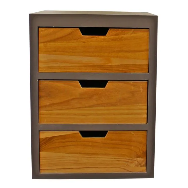 3 Drawer Chest In Grey Finish With Natural Drawers