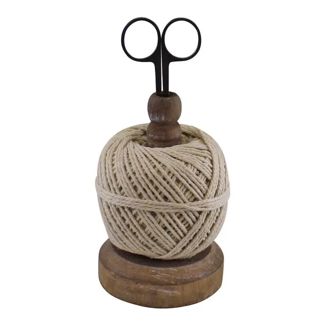 Craft Ball Of String On Stand With Scissors - Natural