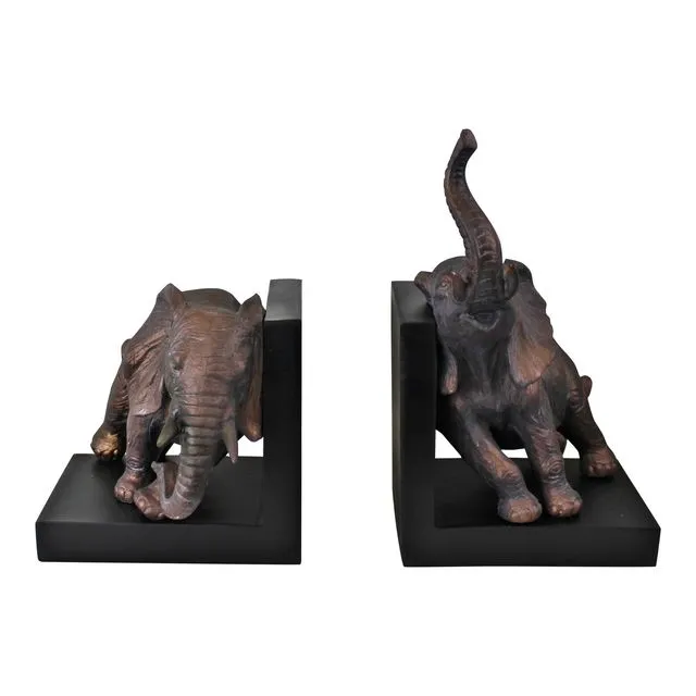 Decorative Bookends, Elephant Design - Black/Bronze
