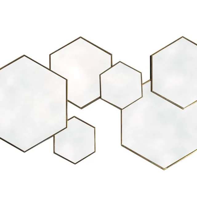 Gold Framed Multi Mirror - Hexagonal - Gold