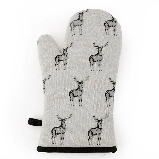 Grey Oven Glove With A Stag Print Design - Grey
