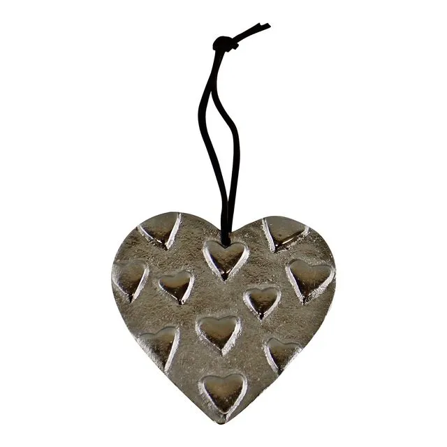 Hanging Silver Metal Heart Ornament, 10cm - Silver