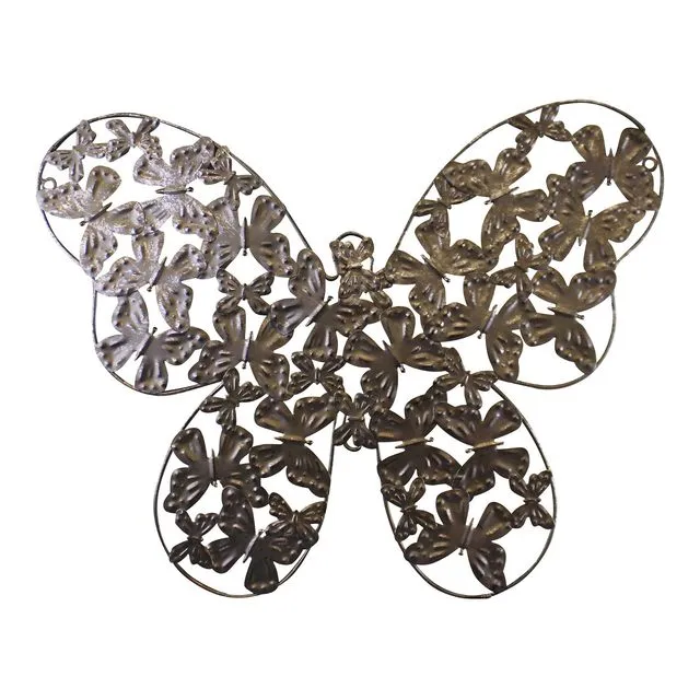Large Silver Metal Butterfly Design Wall Decor - Silver