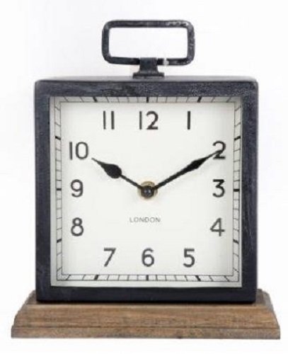Metal Clock with Wooden Base - Black