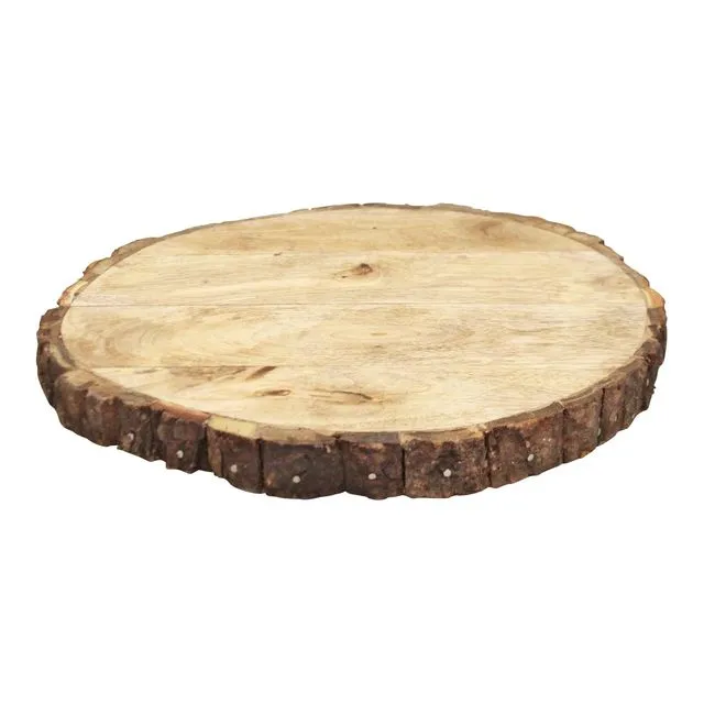Round Wooden Bark Design Chopping/Serving Board, 30cm. - Brown