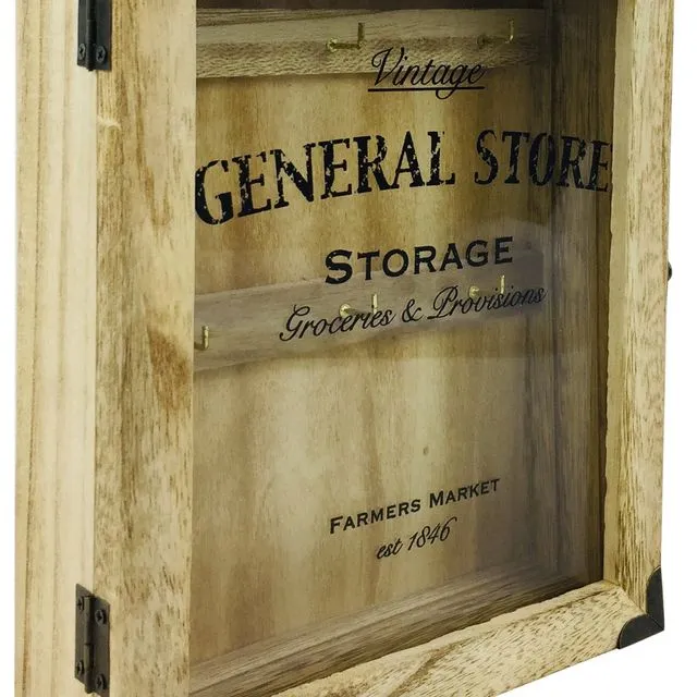 Rustic General Store Key Box Wooden - Brown