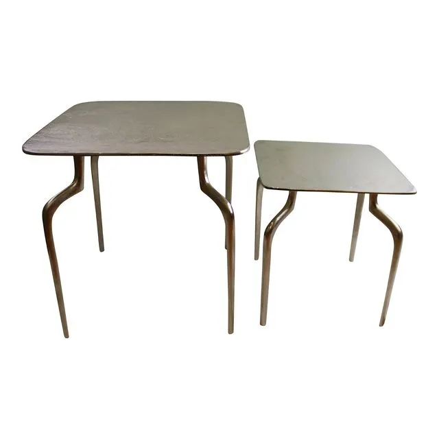 Set of 2 Square, Silver Metal Side Tables
