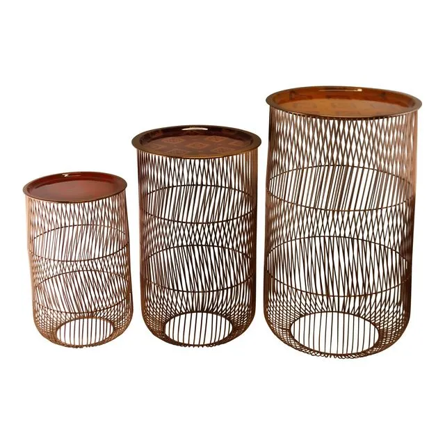 Set of 3 Kasbah Wire Tables, Design A - Gold/Yellow/Red/Orange