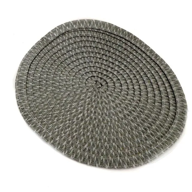 Set of Four Round Silver Woven Placemats