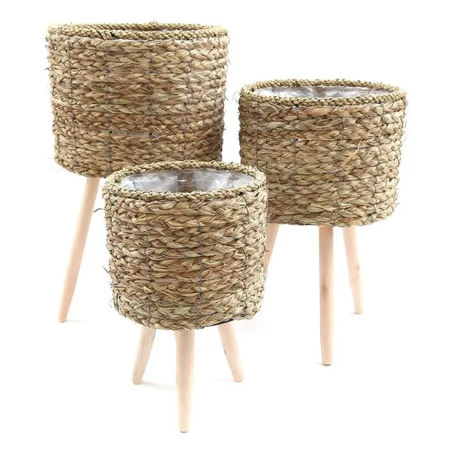 Set of Three Seagrass Planters On Stands