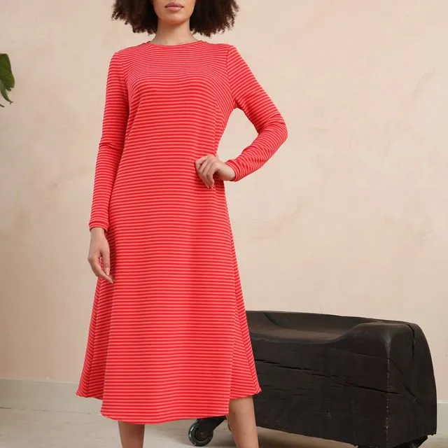 Maeve Stripe Red and Pink Jersey Dress