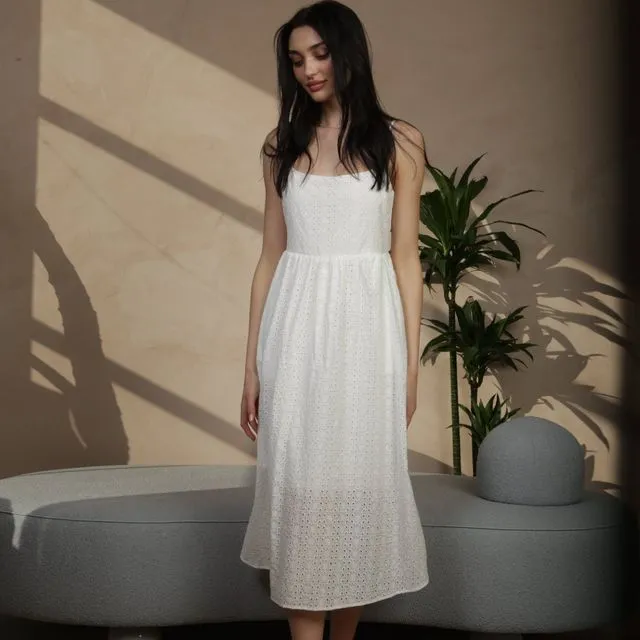 White Broderie Midi Dress