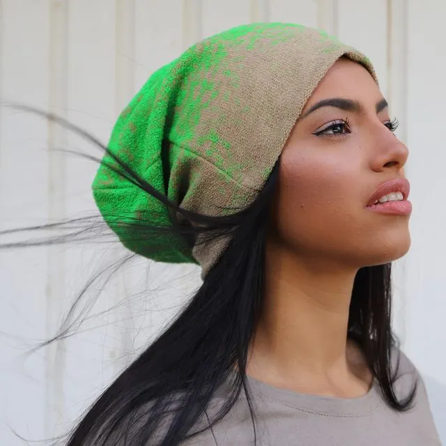 4012 Neon Green printed beanie hat