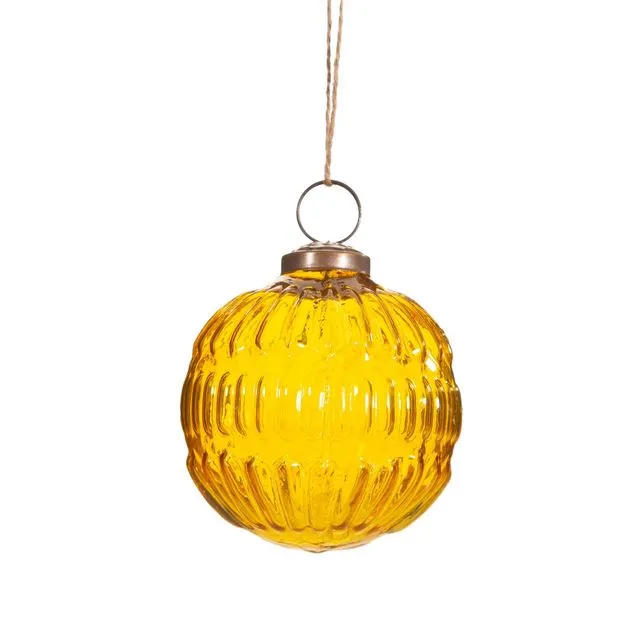 Amber Recycled Glass Grooved Bauble