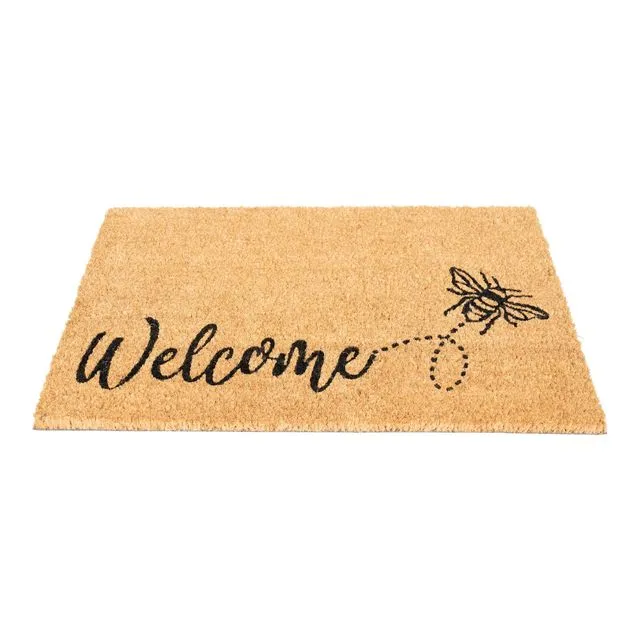Coir Doormat with Welcome &amp; Bee