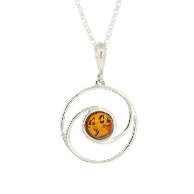 Cognac Amber Gyra Pendant with 18" Trace Chain and Presentation Box