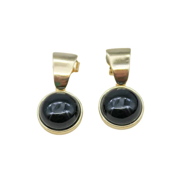Drop Circle Gemstone Earring- Black Agate