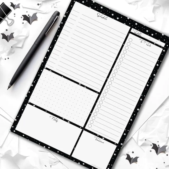 Black Star Pattern Daily Planner Diary Organiser