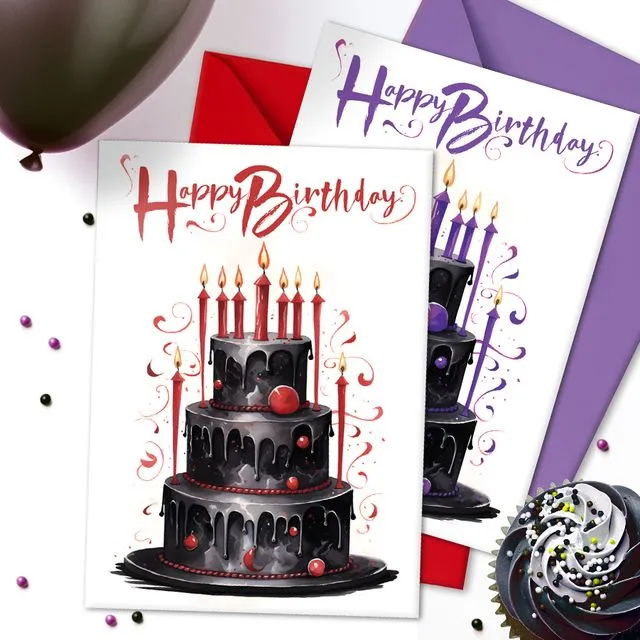 Gothic Black Birthday Cake | A5 Gothic Spooky Card