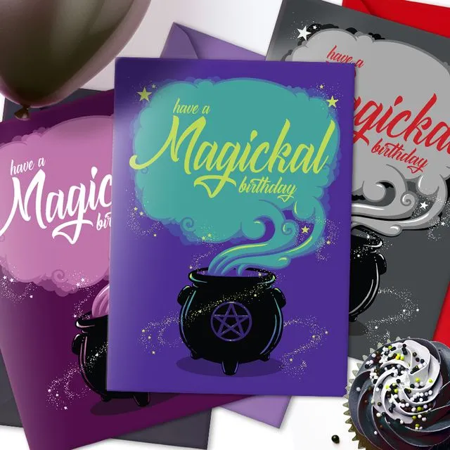 Magickal Birthday Card | A5 Cauldron Pentagram Greeting