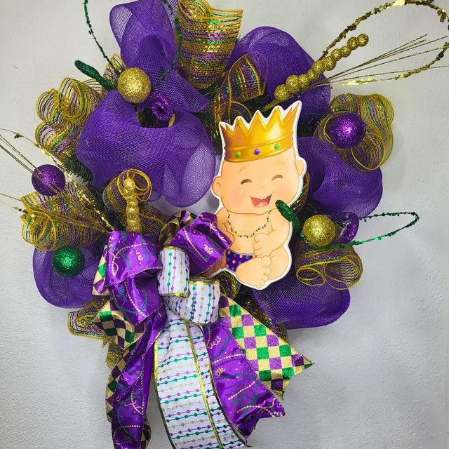 King Cake Baby Mardi Gras Wreath