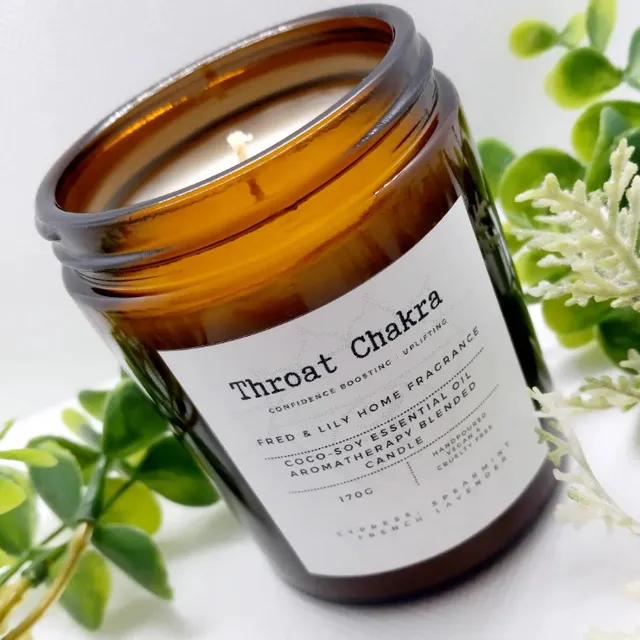 Throat Chakra Aromatherapy Mood Enhancing Essential Oil Blend Infused Candle