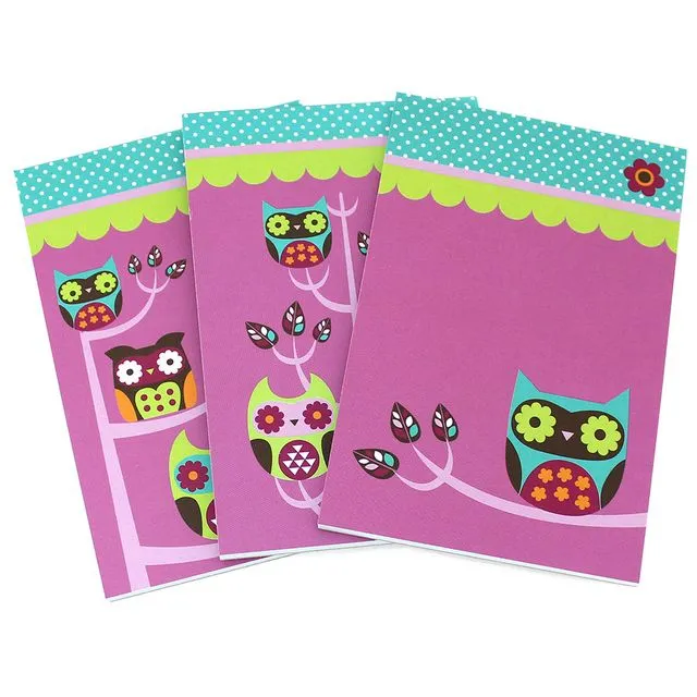 Owl Memo Pads Set of 3 A6 Pocket Size Note Pads List Pads