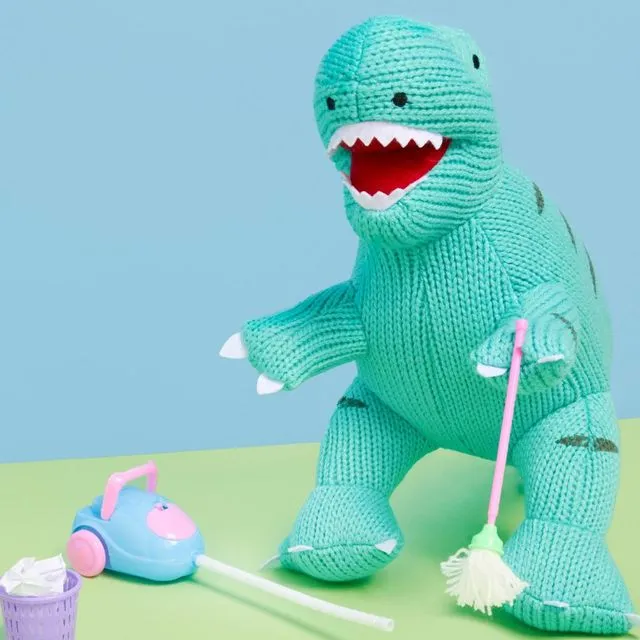 Knitted Ice Blue T Rex Dinosaur Kids Soft Toy