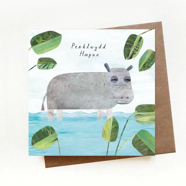 Hippo Birthday Welsh Card