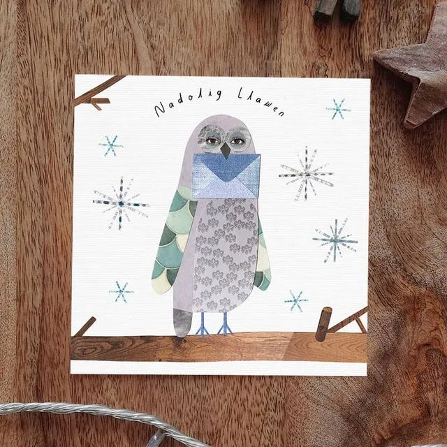 Owl Christmas Welsh Card
