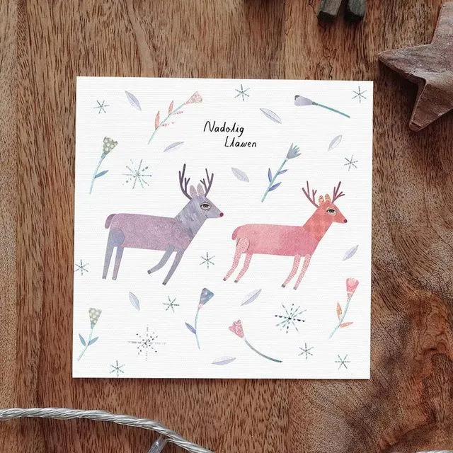 Deer Christmas Welsh Card